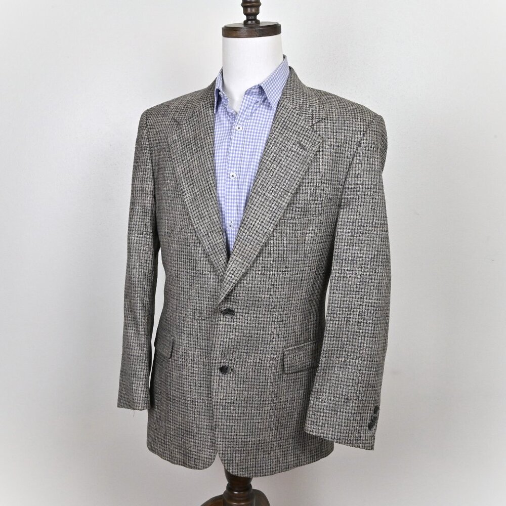 Vintage Allyn Saint George 90s Glen Check Handmade Wool Grey Blazer 44R Made USA